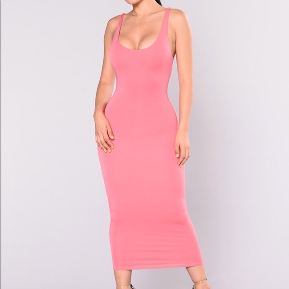 pink fitted maxi dress